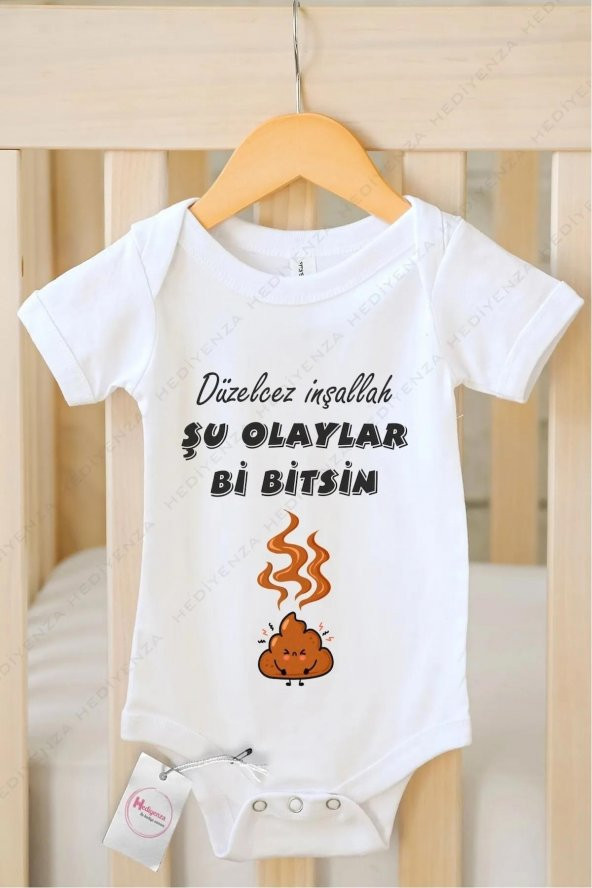 Düzelcez İnşallah Şu Olaylar Bi Bitsin Hediyenza Özel Tasarım Bebek Zıbın Pamuklu Çıtçıtlı Body ürün görseli 1