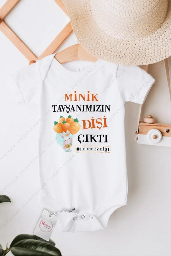 Minik Tavşanımızın Dişi Çıktı Hediyenza Özel Tasarım Bebek Zıbın Pamuklu Çıtçıtlı Body Bebek Hediye ürün görseli 1