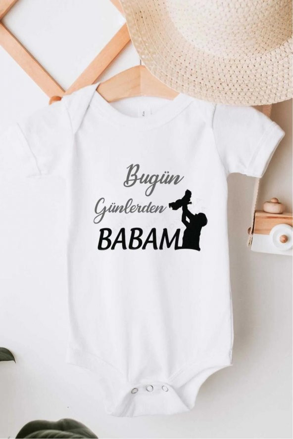 Bugün Günlerden Babam Hediyenza Özel Tasarım Bebek Zıbın Pamuklu Çıtçıtlı Body Bebek Hediye ürün görseli 1