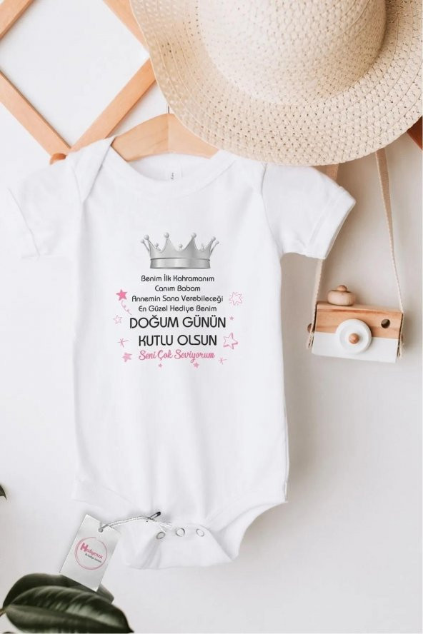 Canım Babam Doğum Günü Pembe Hediyenza Özel Tasarım Bebek Zıbın Pamuklu Çıtçıtlı Body Bebek Hediye ürün görseli 1