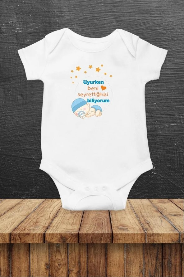 Uyurken Beni Seyrettiğinizi Biliyorum Hediyenza Özel Tasarım Bebek Zıbın Pamuklu Çıtçıtlı Body Bebek Hediye ürün görseli 1