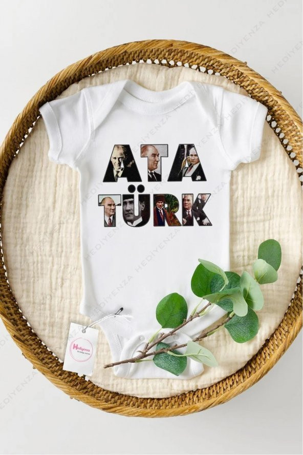 ATATÜRK Resimli Hediyenza Özel Tasarım Bebek Zıbın Pamuklu Çıtçıtlı Body Bebek Hediye ürün görseli 1