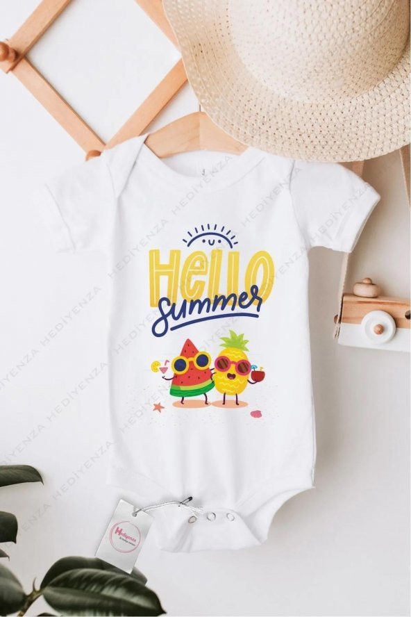 Hello Summer 2 Hediyenza Özel Tasarım Bebek Zıbın Pamuklu Çıtçıtlı Body Bebek Hediye ürün görseli 1