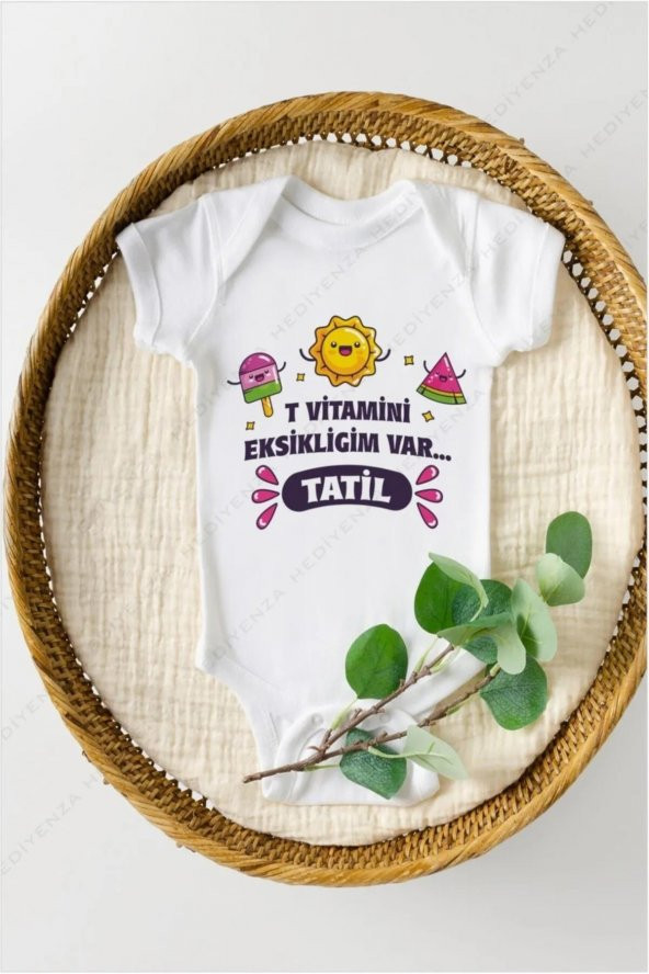 T Vitamini Eksikliğim Var  Hediyenza Özel Tasarım Bebek Zıbın Pamuklu Çıtçıtlı Body Bebek Hediye ürün görseli 1