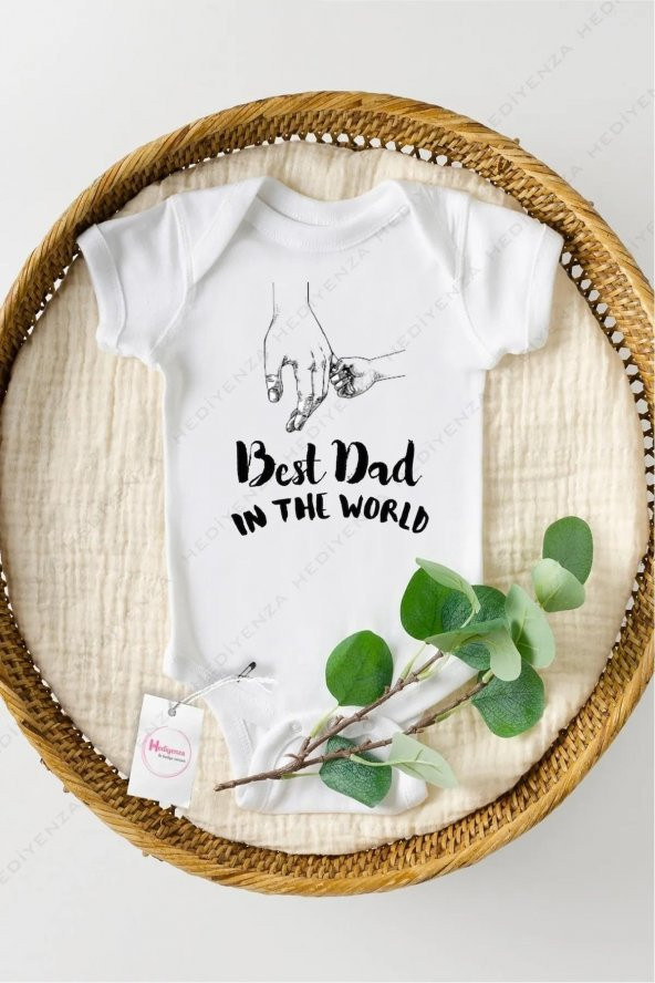 Best Dad in the World Hediyenza Özel Tasarım Bebek Zıbın Pamuklu Çıtçıtlı Body Bebek Hediye ürün görseli 1