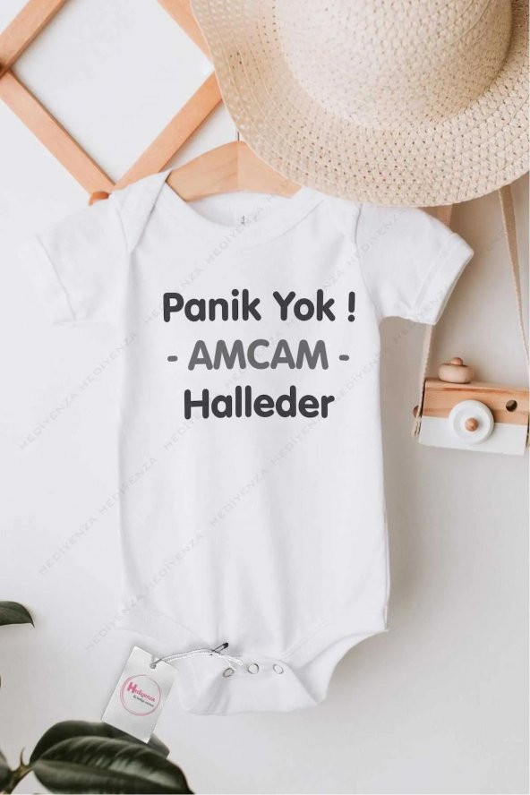 Panik Yok Amcam Halleder Hediyenza Özel Tasarım Bebek Zıbın Pamuklu Çıtçıtlı Body Bebek Hediye ürün görseli 1