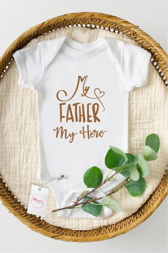 Father My Hero Hediyenza Özel Tasarım Bebek Zıbın Pamuklu Çıtçıtlı Body Bebek Hediye ürün görseli 1
