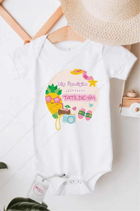 Hiç Öpmiyim Canım Tatildeyim Hediyenza Özel Tasarım Bebek Zıbın Pamuklu Çıtçıtlı Body Bebek Hediye ürün görseli 1