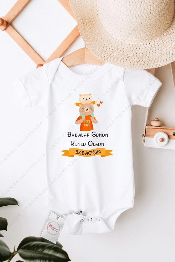 Babalar Günün Kutlu Olsun Babacığım Hediyenza Özel Tasarım Bebek Zıbın Pamuklu Çıtçıtlı Body Bebek Hediye ürün görseli 1