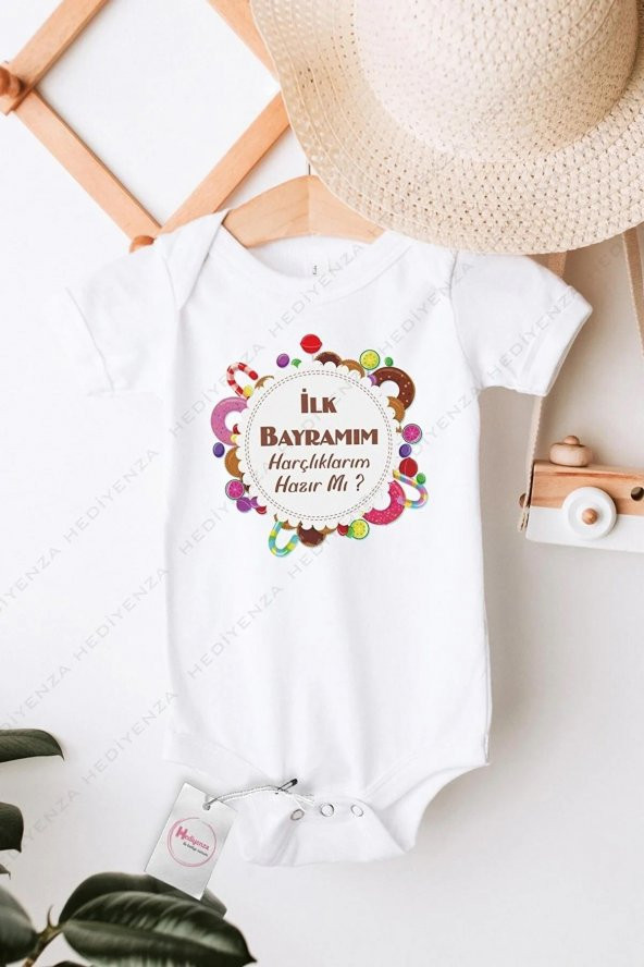 İlk Bayramım Harçlıklarım Hazır mı Hediyenza Özel Tasarım Bebek Zıbın Pamuklu Çıtçıtlı Body Bebek Hediye ürün görseli 1