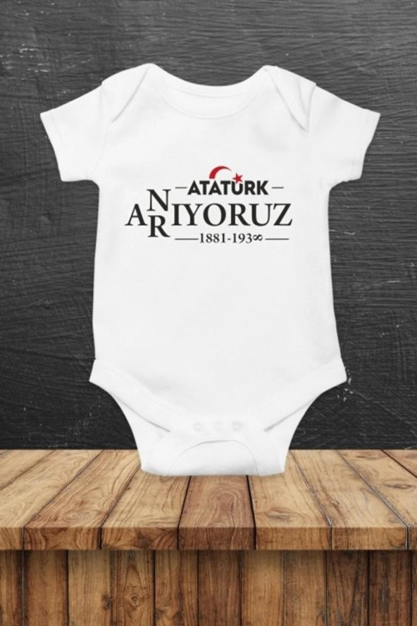 Atatürk Arıyoruz Anıyoruz Hediyenza Özel Tasarım Bebek Zıbın Pamuklu Çıtçıtlı Body Bebek Hediye ürün görseli 1