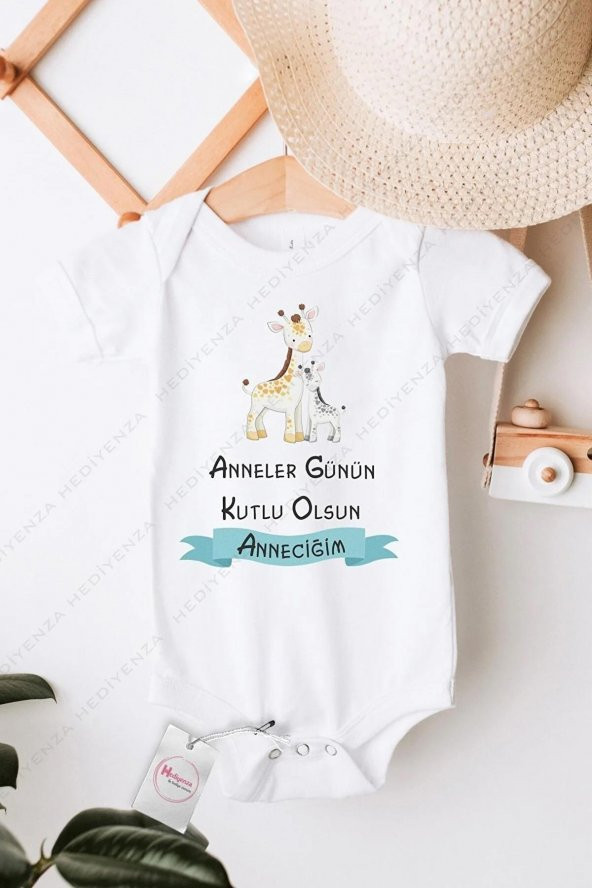 Anneler Günün Kutlu Olsun Anneciğim Mavi Erkek Hediyenza Özel Tasarım Bebek Zıbın Pamuklu Çıtçıtlı Body ürün görseli 1