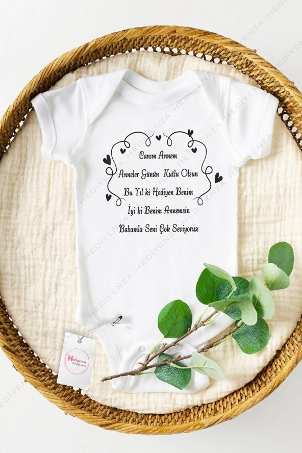 Canım Annem Anneler Günün Kutlu Olsun Hediyenza Özel Tasarım Bebek Zıbın Pamuklu Çıtçıtlı Body Bebek Hediye ürün görseli 1