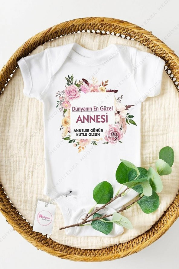 Dünyanın En Güzel Annesi Anneler Günü Hediyenza Özel Tasarım Bebek Zıbın Pamuklu Çıtçıtlı Body ürün görseli 1