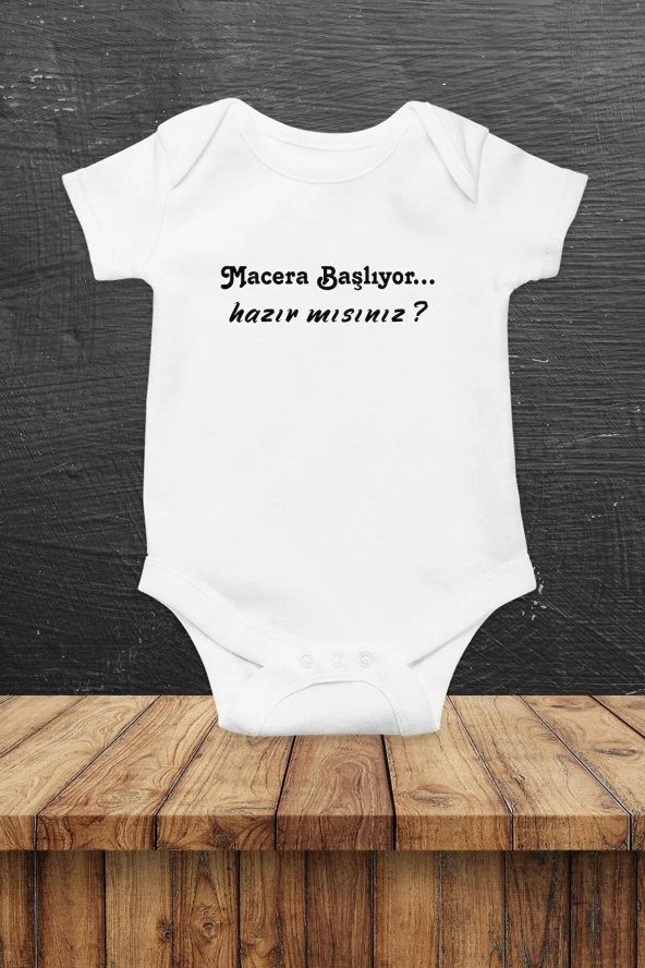 Macera Başlıyor Hazır mısınız Hediyenza Özel Tasarım Bebek Zıbın Pamuklu Çıtçıtlı Body Bebek Hediye ürün görseli 1