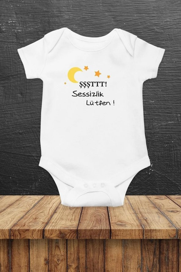 ŞŞŞŞTTT Sessizlik Lütfen Hediyenza Özel Tasarım Bebek Zıbın Pamuklu Çıtçıtlı Body Bebek Hediye ürün görseli 1