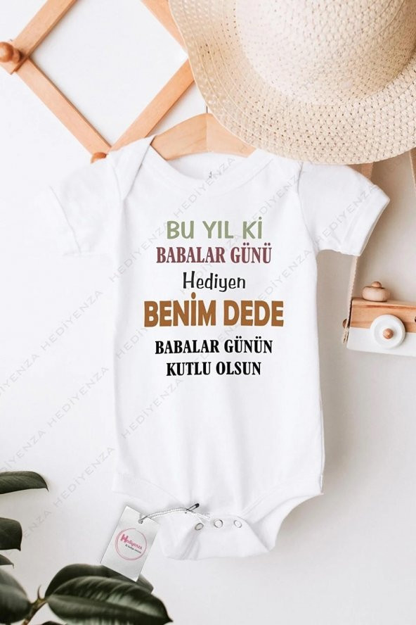 Bu Yılki Babalar Günü Hediyen Benim Dede Hediyenza Özel Tasarım Bebek Zıbın Pamuklu Çıtçıtlı Body ürün görseli 1