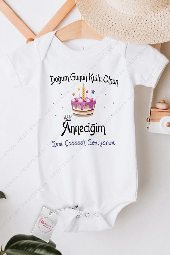 Doğum Günün Kutlu Olsun Anneciğim Hediyenza Özel Tasarım Bebek Zıbın Pamuklu Çıtçıtlı Body Bebek Hediye ürün görseli 1