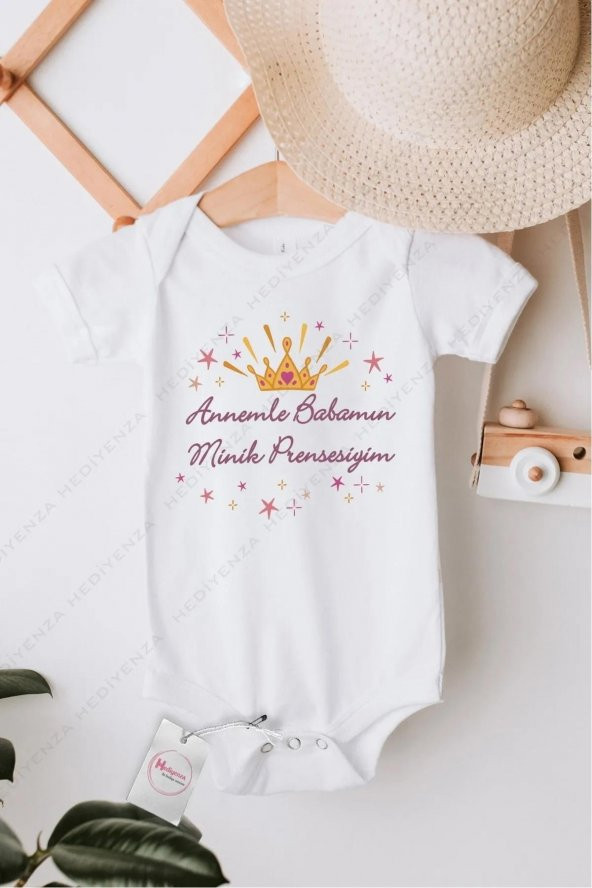 Minik Prensesiyim Hediyenza Özel Tasarım Bebek Zıbın Pamuklu Çıtçıtlı Body Bebek Hediye ürün görseli 1