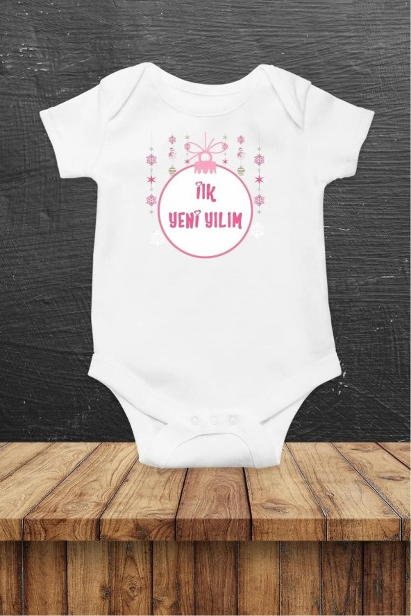 İlk Yeni Yılım Pembe Kız Hediyenza Özel Tasarım Bebek Zıbın Pamuklu Çıtçıtlı Body Bebek Hediye ürün görseli 1