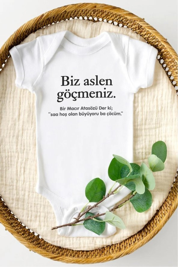 Biz Aslen Göçmeniz Hediyenza Özel Tasarım Bebek Zıbın Pamuklu Çıtçıtlı Body Bebek Hediye ürün görseli 1