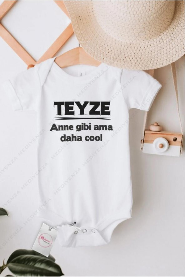 Teyze Anne Gibi Ama Daha Cool 2 Hediyenza Özel Tasarım Bebek Zıbın Pamuklu Çıtçıtlı Body Bebek Hediye ürün görseli 1