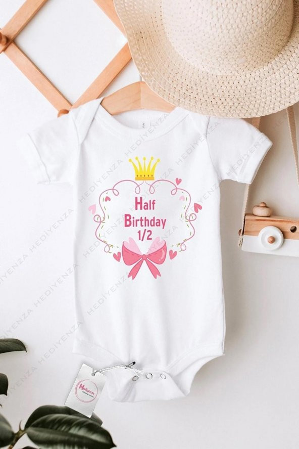 Half Birthday 3 Hediyenza Özel Tasarım Bebek Zıbın Pamuklu Çıtçıtlı Body Bebek Hediye ürün görseli 1