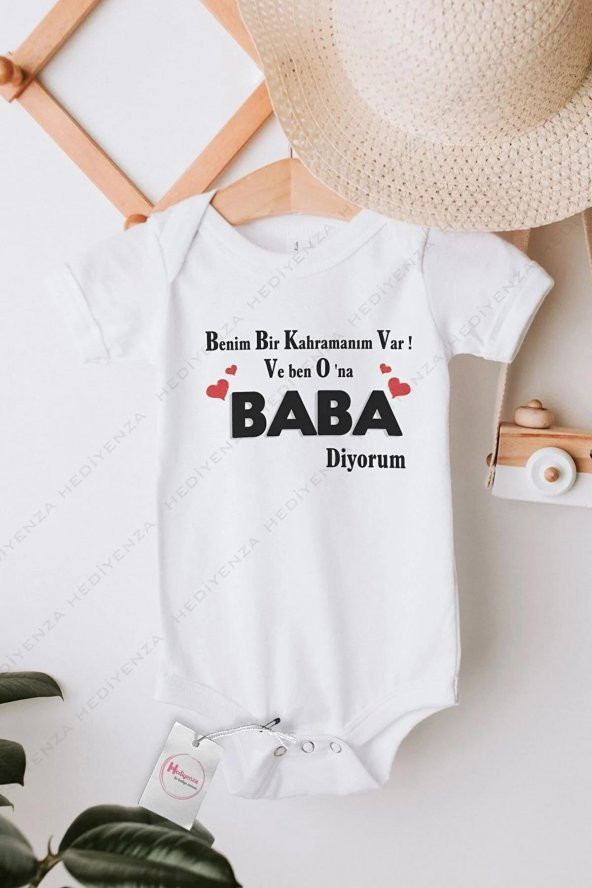 Kahramanım Var Baba Diyorum Hediyenza Özel Tasarım Bebek Zıbın Pamuklu Çıtçıtlı Body Bebek Hediye ürün görseli 1