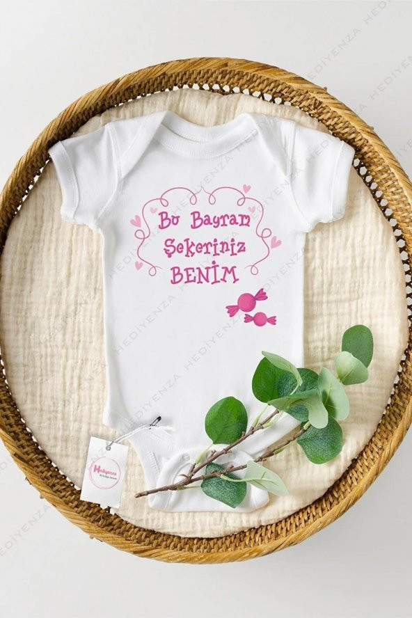 Bu Bayram Şekeriniz Benim Pembe Hediyenza Özel Tasarım Bebek Zıbın Pamuklu Çıtçıtlı Body Bebek Hediye ürün görseli 1
