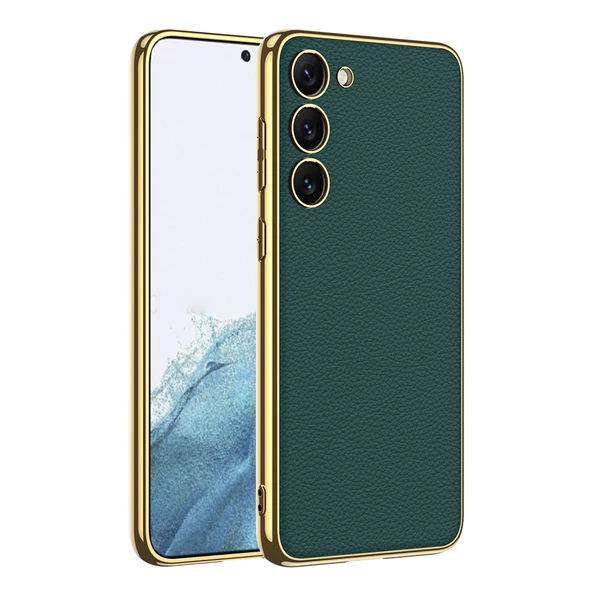 Galaxy S23 Kılıf Deri Görünümlü Kenarları Elektroplating Kaplama Zore Fizyon Kılıf ürün görseli 1