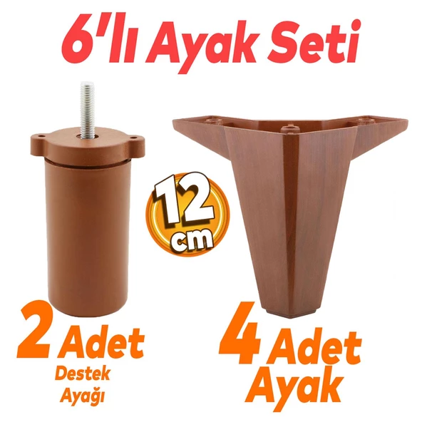 Sedir 6'lı Set Mobilya Tv Ünitesi Çekyat Koltuk Kanepe Destek Ayağı 12 Cm Kahverengi Baza Ayakları ürün görseli 1