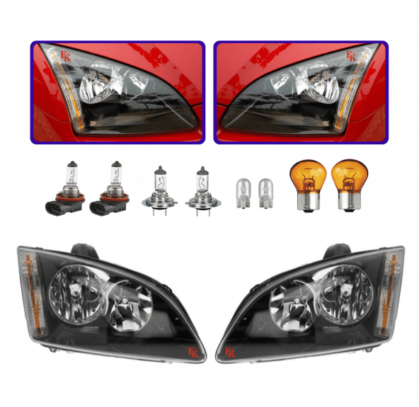 Ford Focus 2 Ön Far Lamba Siyah Zemin Sağ Sol Takım 20052008 ürün görseli 1