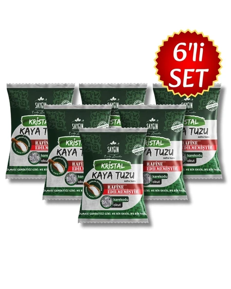 Saygın Tuz Rafine Edilmemiş Doğal Kristal Kaya Tuzu - Sofra Tuzu / İnce Taneli / Paketli 500 gr X 6 adet ürün görseli 1