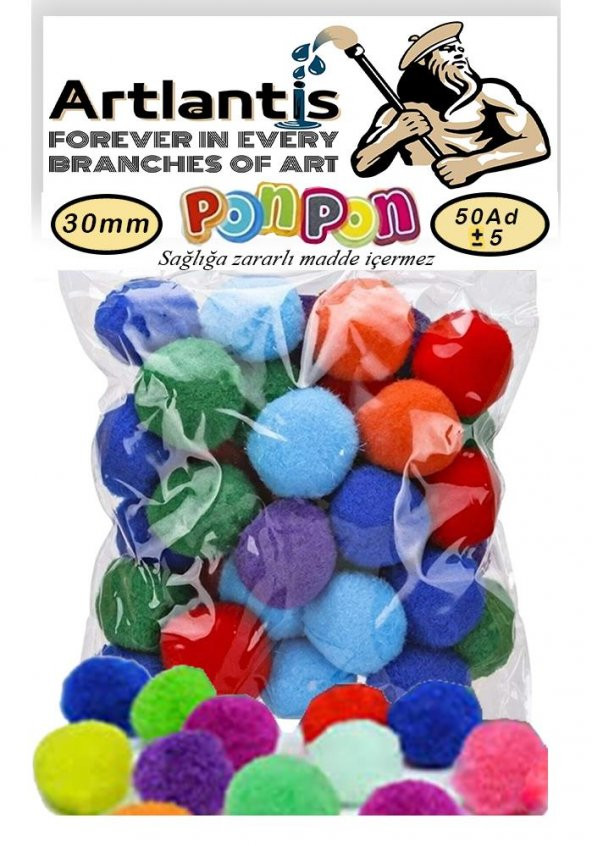 Ponpon 30 mm 50 Li 1 Paket Karışık Renk Pon Pon 30 mm Pompom 3 cm Elişi Etkinliği Anasınıfı Kreş Okul Öncesi Pom Pom ürün görseli 1