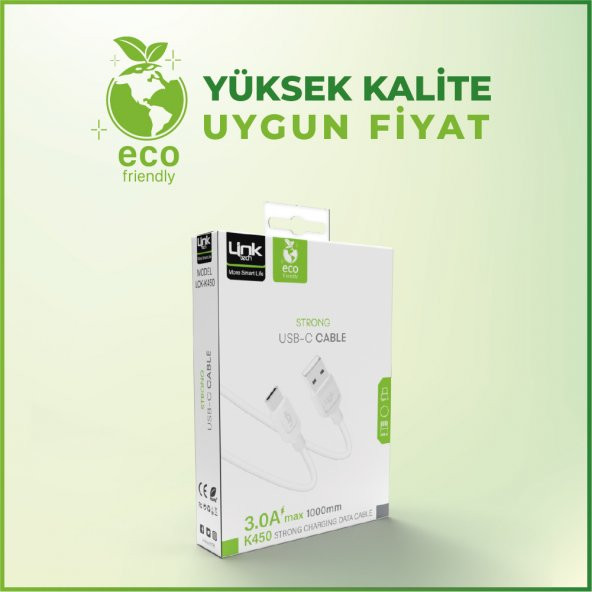 LinkTech K450 Strong 3A USB-Type-C Data/Şarj Kablosu 1mt - Resim 2