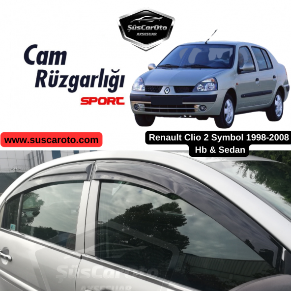 Renault Clio 2 Symbol Hb&Sedan 1998-2008 Uyumlu Mugen Cam Rüzgarlığı Seti Piano Black 4lü İthal ürün görseli 1