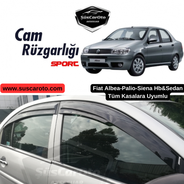 Fiat Albea Palio Siena Hb&Sedan Uyumlu Mugen Cam Rüzgarlığı Seti Piano Black 4lü İthal ürün görseli 1