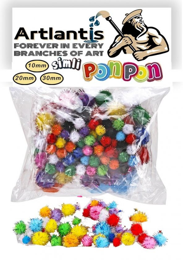 Simli Ponpon 10 mm 20 mm 30 mm 85 li Set 1 Paket Karışık Renk Pon Pon 1 cm 2 cm 3 cm Pompom Elişi Etkinliği Anasınıfı Kreş Okul Öncesi Pom Pom ürün görseli 1