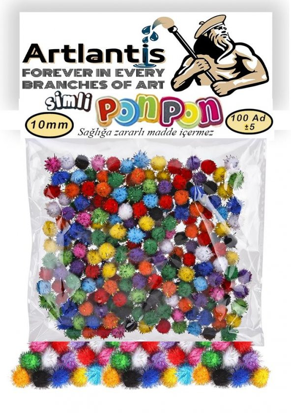 Simli Ponpon 10 mm 100 Lü 1 Paket Karışık Renk Pon Pon 10 mm Pompom 1 cm Elişi Etkinliği Anasınıfı Kreş Okul Öncesi Pom Pom ürün görseli 1