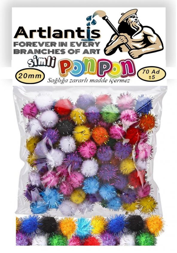 Simli Ponpon 20 mm 70 Li 1 Paket Karışık Renk Pon Pon 20 mm Pompom 2 cm Elişi Etkinliği Anasınıfı Kreş Okul Öncesi Pom Pom ürün görseli 1