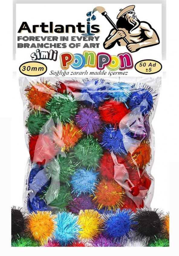 Simli Ponpon 30 mm 50 Li 1 Paket Karışık Renk Pon Pon 30 mm Pompom 3 cm Elişi Etkinliği Anasınıfı Kreş Okul Öncesi Pom Pom ürün görseli 1