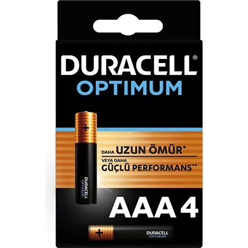 Duracell Optimum 1.5 Volt Alkalin AAA 4’lü İnce Kalem Pil MX2400 ürün görseli 1