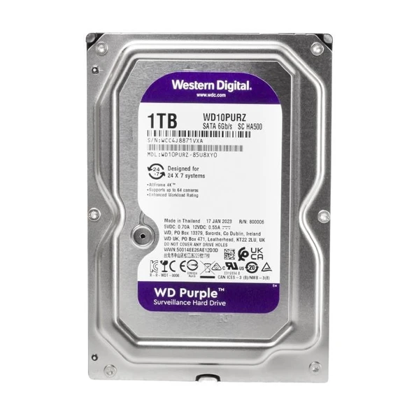 Western Digital Purple WD10PURZ 1 TB Sata 6GB/S 7-24 Güvenlik Kamerası Harddisk Dvr Cihazı Hard Disk ürün görseli 1