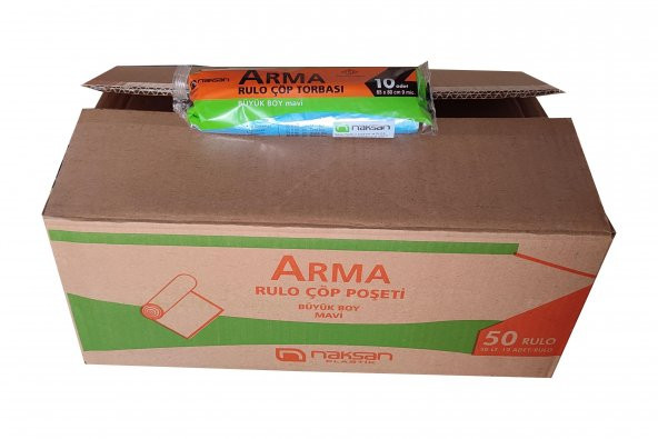 Arma Standart Büyük Boy 50 Litre Çöp Torbası Poşeti / 65 x 80 Cm - Mavi - 10 Adetlik 50 Rulo / Koli ürün görseli 1