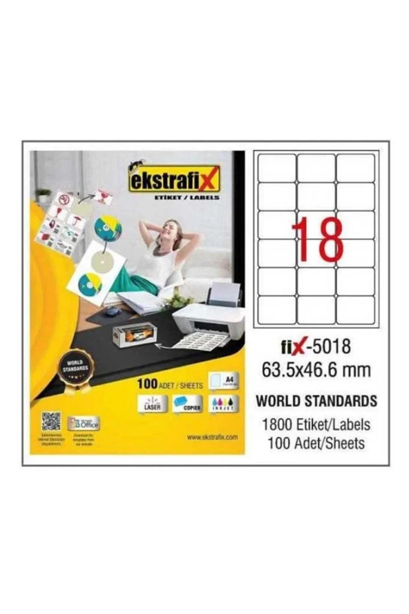 Ekstrafix Laser Etiket 63.5 x 46.6 MM Lazer Etiket 100 Yaprak ürün görseli 1