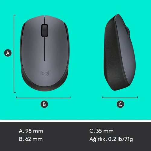 LOGITECH M170 USB SİYAH KABLOSUZ MOUSE 910-004642 - Resim 9