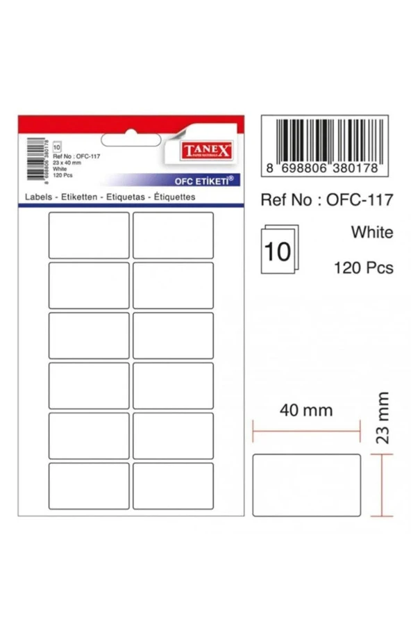Tanex Ofis Etiketi Poşetli 23x40 MM Beyaz Ofis Etiketi (10 Lu Paket) ürün görseli 1