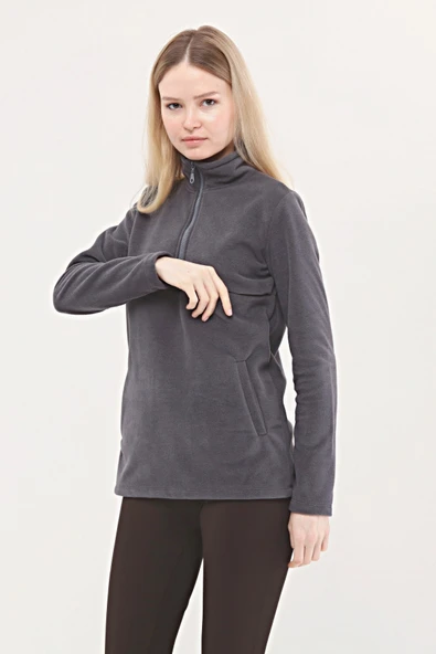 Luvmabelly MYRA4551 Fermuarlı Emzirme Polar -Füme ürün görseli 1