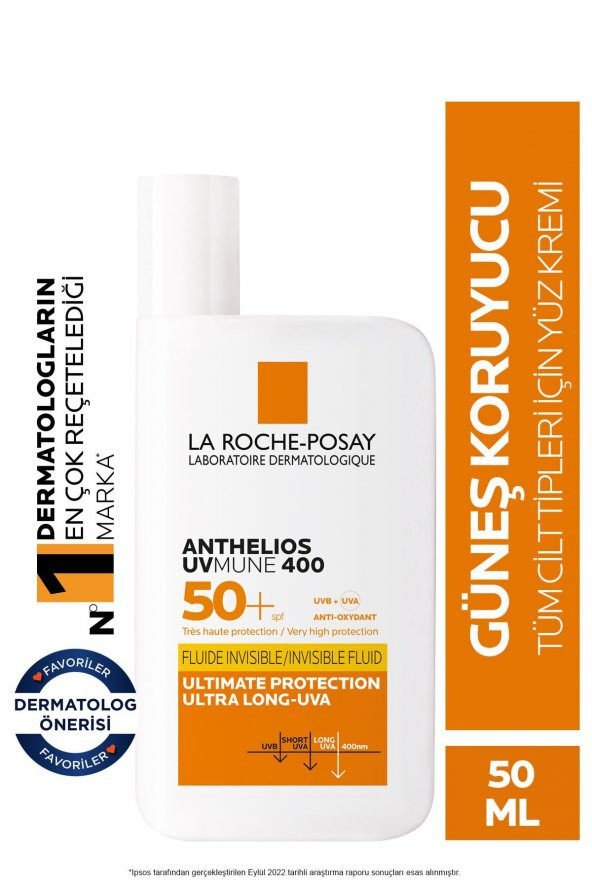 La Roche-Posay Anthelios UVmune 400 Fluid UVA Korumalı Spf 50 Tüm Ciltler Için Yüz Güneş Kremi ürün görseli 1