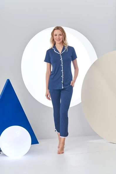 Pjs 24203 Kadın Puanlı Düğmeli Pijama Takım ürün görseli 1